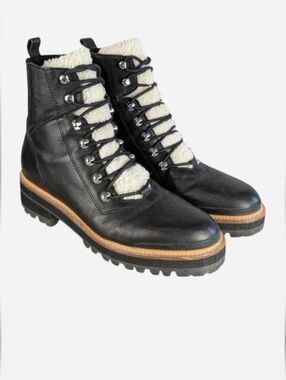 Marc Fisher LTD Izzie Shearling Hiker Lug Sole Ankle Boot Black Size 9.5